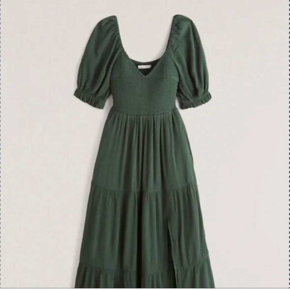 Abercrombie & Fitch Short-Sleeve Smocked Midi Dress